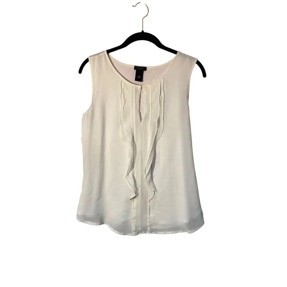 Ann Taylor Women’s Sleeveless Cream Ruffle Front Blouse Size Small
